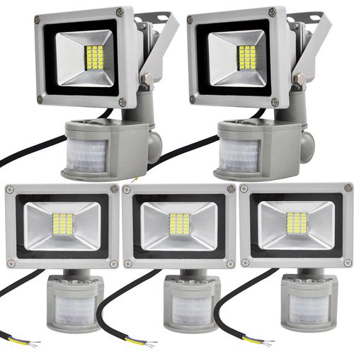 5pcs 20W LED Fluter SMD Strahler mit PIR Bewegungsmelder,Greenmigo 120° Fluter IP65 Wasserdicht Aluminiumkörper Grau Kaltweiß