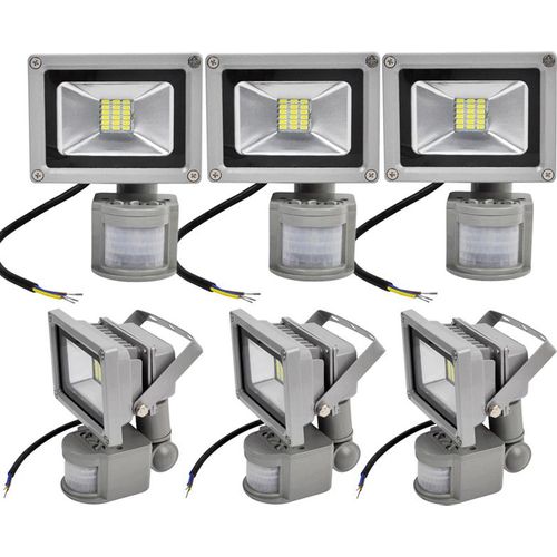 6pcs 20W LED Fluter SMD Strahler mit PIR Bewegungsmelder,Greenmigo 120° Fluter IP65 Wasserdicht Aluminiumkörper Grau Kaltweiß