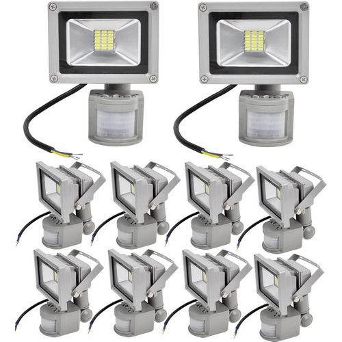 10pcs 20W LED Fluter SMD Strahler mit PIR Bewegungsmelder,Greenmigo 120° Fluter IP65 Wasserdicht Aluminiumkörper Grau Kaltweiß
