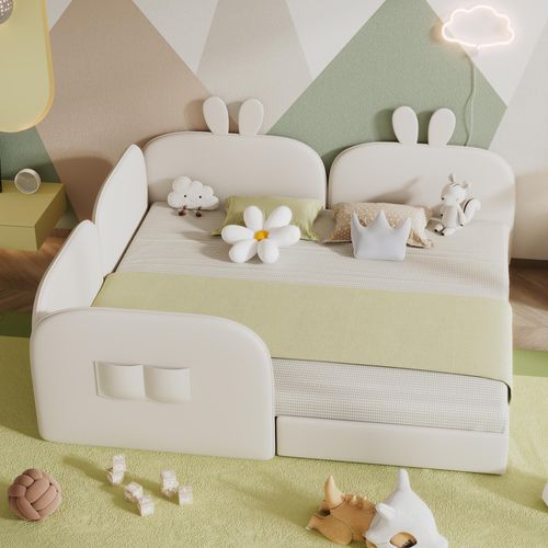 Kinderbett mit Lattenrost und Kopfteil, 90x200 cm/180x200 cm, Sofabett, Polsterbett, Jugendbett, Samt
