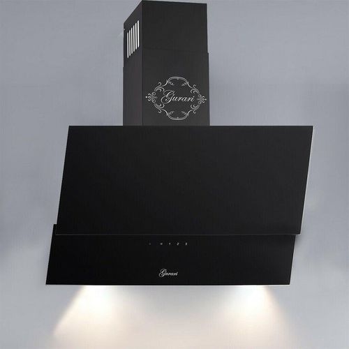 GURARI Kopffreihaube Gurari GCH D 268 BL 9 PRIME mit Abluftschlauch 150mm, Dunstabzugshaube 90 cm mit Fernbedienung, EEK A, Schwarz Glas,1000m³/h, Wandhaube