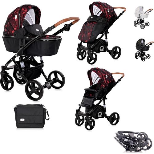 Lorelli Kombikinderwagen Rimini 2 in 1 Tragewanne Sportsitz Wickeltasche faltbar rot-schwarz