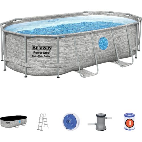 Aufstellpool oval Power Steel Vista, Kartuschenfiltration, Stufen, Abdeckplane, 4,27m x 2,5m x 1m