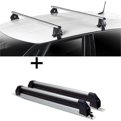 Skiträger Silver Ice ausziehbar + Dachträger VDP EVO ALU kompatibel mit Abarth 500 3 Türer ab 2007