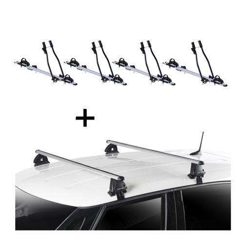 4x Fahrradträger SAGITTAR + Dachträger VDP EVO ALU kompatibel mit Fiat 500 3 Türer ab 2007