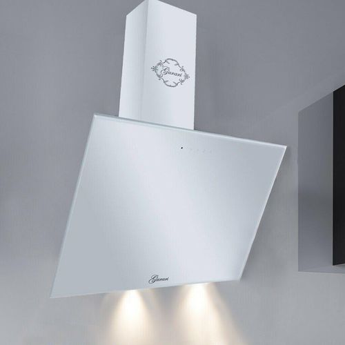 GURARI Kopffreihaube GCH D 286.8 WH PRIME mit Abluftschlauch 150mm,, Dunstabzugshaube 80cm, 1000m³/h, Weiß Glas, TouchControl, Fernbedienung,Wandhaube