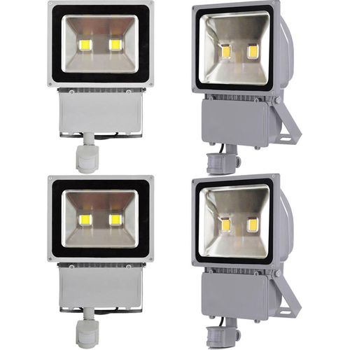Greenmigo 4X 100W LED Strahler FlutlichtStrahler + Bewegungsmelder Kaltweiß Kaltweiss LED Fluter Flutlicht Kaltlicht Scheinwerfer Innenstrahler Außenstrahler Wasserdicht IP65 GartenStrahler Wandstrahler