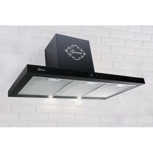 GURARI Wandhaube GCH 462 Black 9 Prime mit Abluftschlauch 150mm, Dunstabzugshaube 90cm, Schwarz Glas, EEK A, 1000m³/h, Fernbedienung, TouchControl