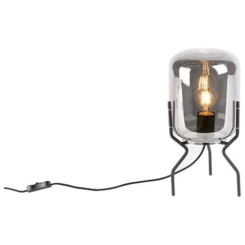 QAZQA - Design Smarte Design Tischleuchte I Tischlampe I Lampe I Leuchte schwarz mit Rauchglas inkl. WiFi A60 - Bliss I Wohnzimmer I Schlafzimmer - Rund - LED geeignet E27