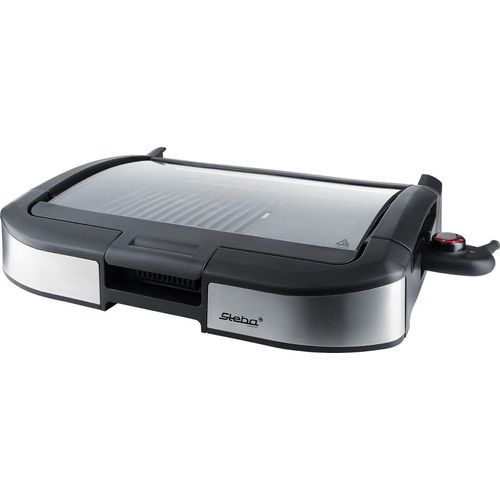 BBQ Tischgrill mit hochwertiger antihaftbeschichteten Grillplatte, Stufenlose Temperaturregelung, Alu-Druckguß-Grillplatte mit Grillmuster, Hot Zone
