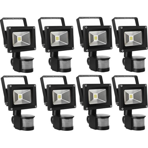 8pcs 10W LED Strahler Fluter Spot Außenstrahler Flutlich mit Bewegungsmelder,Greenmigo Warmweiß Wandstrahler Schwarz Aluminium IP65 Wasserdicht AC 85-265V Tageslichtweiß