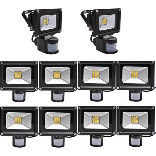 10pcs 20W LED Strahler Fluter Spot Außenstrahler Flutlich mit Bewegungsmelder,Greenmigo Warmweiß Wandstrahler Schwarz Aluminium IP65 Wasserdicht AC 85-265V Tageslichtweiß