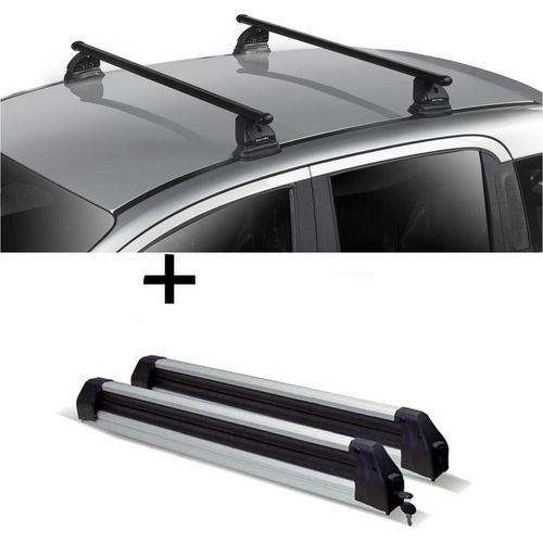Skiträger Silver Ice ausziehbar + Dachträger VDP EVO Stahl kompatibel mit für Opel Vectra C 4 Türer 2002-2008