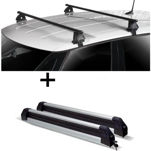 Skiträger Silver Ice ausziehbar + Dachträger VDP EVO Stahl kompatibel mit für Opel Insignia A 4 Türer 2008-2017