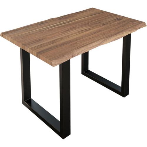 Esstisch Baumkante massiv Akazie stone 140 x 80 cm schwarz LAUREN