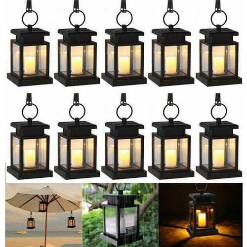 10 Stück LED Hängend Solarlaterne mit Kerze Flickering Solarlampe Gartendekoleuchten für Außen Gartendeko