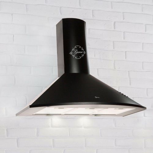 GURARI Wandhaube GCH C 046.9 BL mit Abluftschlauch 150mm, Abzugshaube, Dunstabzugshaube 90 cm in Schwarz, 1000m³/h, 3 Stufen, leise mit 49 dB