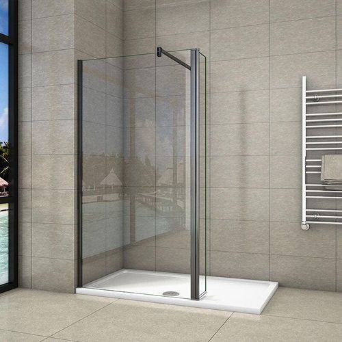 Schwarz Walk in Duschkabine 85x200cm Duschwand mit 30x200cm Flipper Panel +90cm Stabilisator 8mm Nano-ESG Duschtrennwand F131B