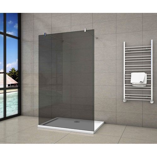 Duschkabine 110x200cm Duschwand mit Glasschutzfolie 8mm NANO-ESG Walk in Duschtrennwand+2x(140cm)Stabilisator ohne Profile F132
