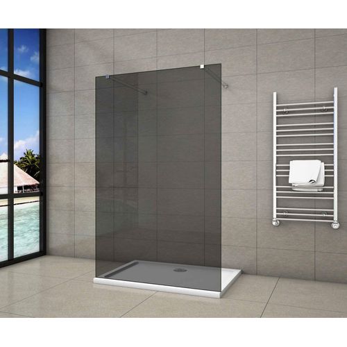 Duschkabine 110x200cm Duschwand mit Glasschutzfolie 8mm NANO-ESG Walk in Duschtrennwand+2x(73-120cm)flexiblen Stabilisatoren ohne Profile F084