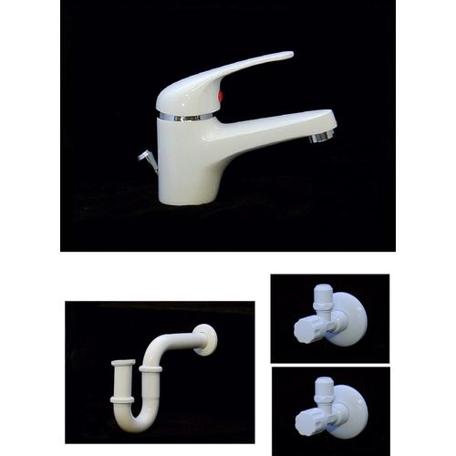 Waschtisch Bad Wasserhahn Armatur Siphon 2 Eckventile Weiss