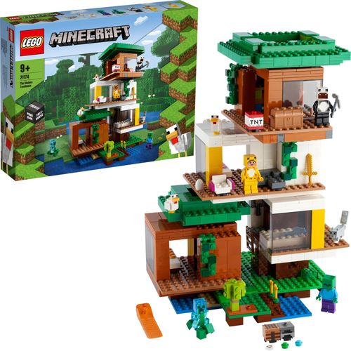 LEGO 21174 Minecraft Das moderne Baumhaus Spielzeug, Set für Jungen und Mädchen ab 9 Jahren mit Figuren