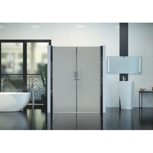 Glasplatte24 135x195cm Nischendusche in Grau ESG, Nano Glas Duschtür, Justiermöglichkeit +5cm