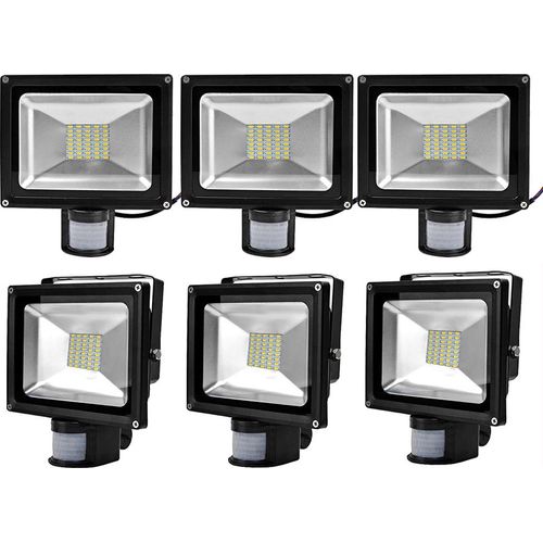 Greenmigo 6x SMD 30W Fluter mit Bewegungsmelder Strahler Warmweiß Schwarz Aluminium Gehäuse IP65 Wasserdicht LED Lampe Wandleuchter Flulicht Flutbeleuchtung LED Gartenlampe Außenstahler