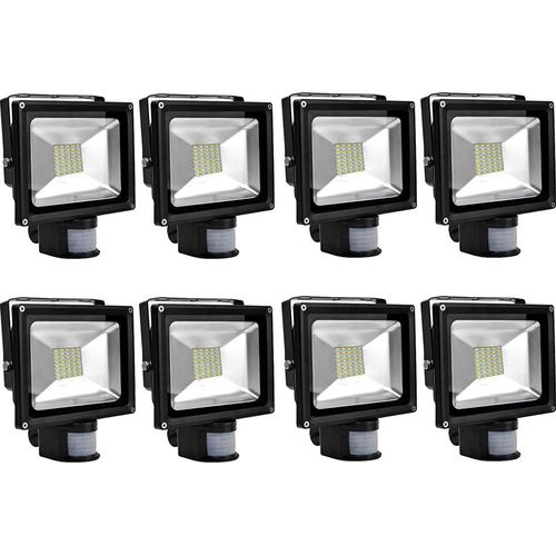 Greenmigo 8x SMD 30W Fluter mit Bewegungsmelder Strahler Warmweiß Schwarz Aluminium Gehäuse IP65 Wasserdicht LED Lampe Wandleuchter Flulicht Flutbeleuchtung LED Gartenlampe Außenstahler