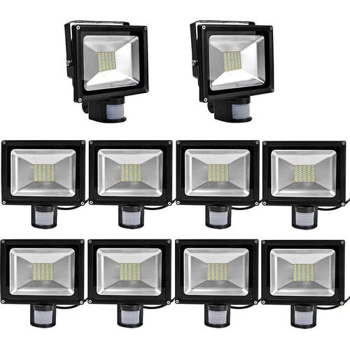 Greenmigo 10x 30W SMD Fluter mit Bewegungsmelder LED Strahler Warmweiß warmweiss Licht IP65 Wasserdicht LED Lampe Wandleuchter Flulicht Flutbeleuchtung LED Gartenlampe Außenstahler