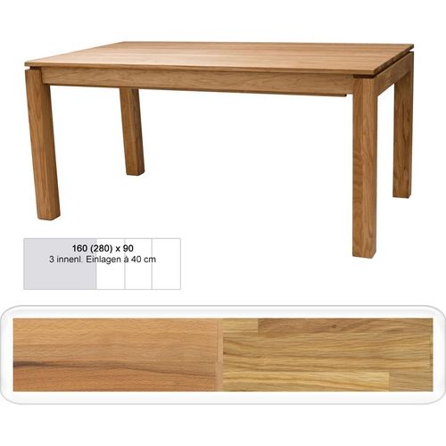 Ausziehtisch Kantu 3XL 160(280)x90 cm Massivholz Esstisch Varianten, Holzart:Kernbuche lackiert