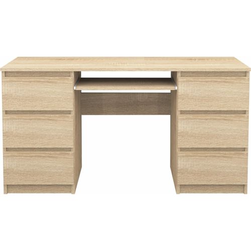 Schreibtisch 130x76x50cm mit 6 Schubladen Sonoma Büro PC Tisch Esstisch Computertisch
