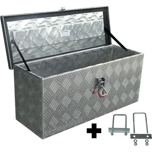 Truckbox S045 + inkl. Montagesatz MON4002 Stabile Deichselbox, Staukiste, Alubox mit Deckel, Anhängerkiste, Werkzeugbox - ca. 45 Liter