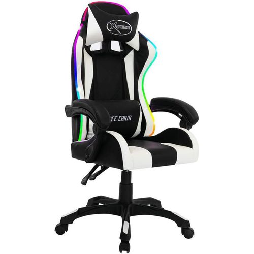 vidaXL Gaming-Stuhl mit RGB LED-Leuchten Weiß und Schwarz Kunstleder