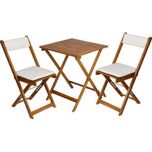 Balkon Sitzgruppe Akazie + Kissen - 2x Klappstuhl + Klapptisch - Holz Möbel Set