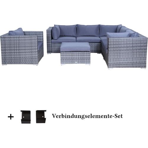 Poly Rattan Gartenmöbel Memphis mix-grau Hocker Alu Garnitur Lounge Garten Sitzgruppe Gartenset