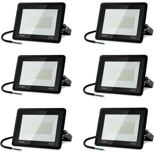 Hengda 100W LED Strahler Aussen 6 Stuecke, 8500LM Superhell LED Fluter, IP66 Wasserdicht Aussenstrahler, 6000K Kaltweiss Schweinwerfer Aussen Flutlichtstrahler fuer Garten, Garage, Factory