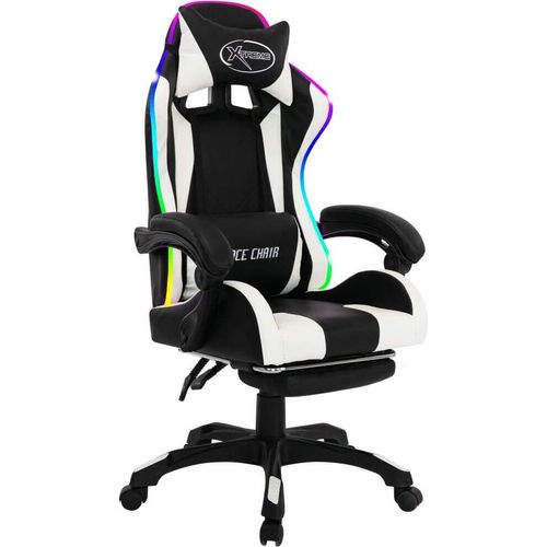 vidaXL Gaming-Stuhl mit RGB LED-Leuchten Weiß und Schwarz Kunstleder