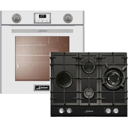 Kaiser Küchengeräte Gasherd-Set EG 6374 W + KCG 6394, Einbau-Backofen 60cm in Weiß/Gas Backofen/Gas-Kochfeld 60 cm/Autark/Drehspieß/Grill/Heißluft/Selbstreinigung/Erdgas/Propangas