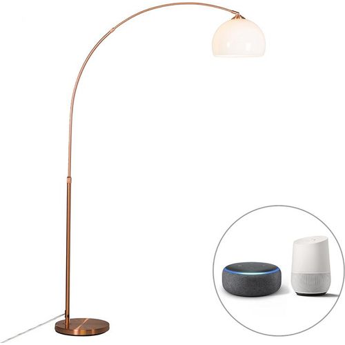 QAZQA - Moderne Smart Arc Lampe Kupfer inkl. A60 Wifi - Arc Basic Dimmer I Dimmbar I Wohnzimmer I Schlafzimmer - Stahl Rund I Länglich - LED geeignet E27