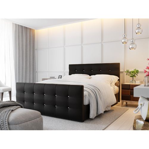 Boxspringbett Schlafzimmerbett MAURO 160x200cm Kunst.. Schwarz inkl.Bettkasten