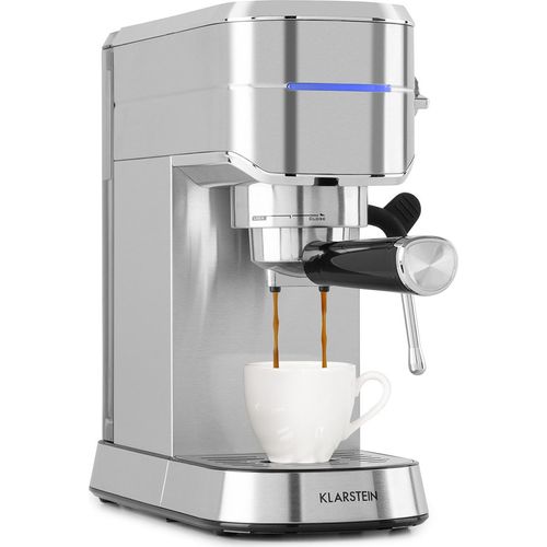 Klarstein Futura Espressomaschine, Siebträgermaschine mit 1450 Watt, 20 bar, Barista-Qualität, Zweifach Ausguss, Fließstopp, Siebträger Kaffeemaschine, Milchaufschäum-Funktion, silber