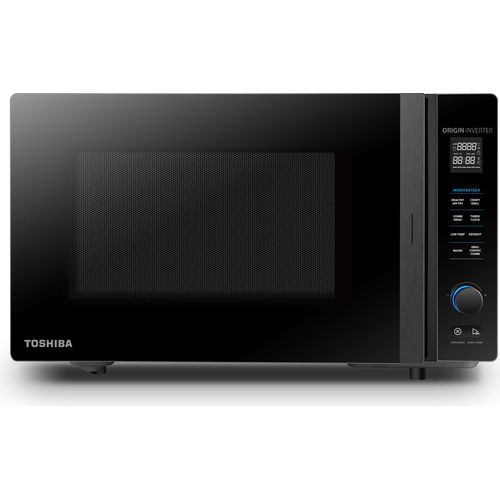 Toshiba MV-TC25T(BK) 4-in-1-Mikrowellenherd mit Heißluftfritteuse, Origin-Inverter-Technologie, leicht zu reinigendem Emaille-Innenraum, 25 L, 2100 W, Schwarz