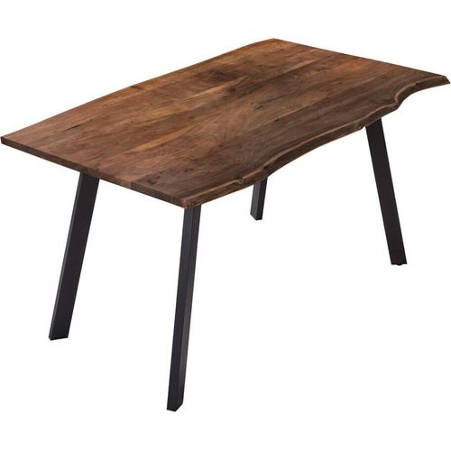 Esstisch Baumkante massiv Akazie nussbaumfarben 160 x 85 cm schwarz LAXMI
