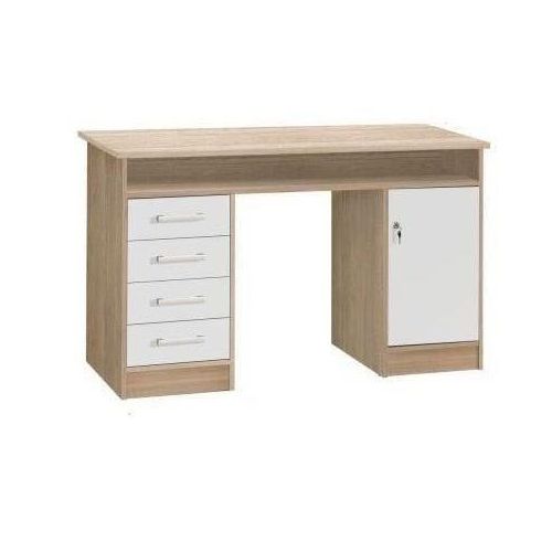 Gerader Schlüsselschreibtisch mit 1 Tür und 4 Schubladen – Eiche und Weiß – 126 x 55 x 76 cm – ALICANTE