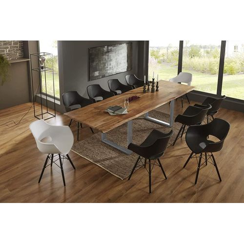 Esstisch Baumkante Akazie natur 180(280)x90 Ansteckplatten silber ADINA