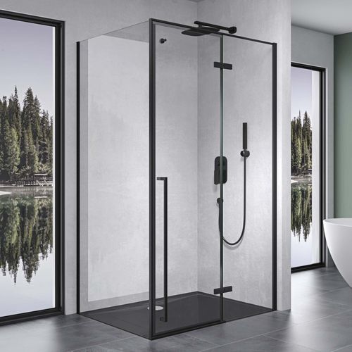 Mai & Mai Duschabtrennung Schwarz ESG inkl. NANO-Beschichtung 90x140cm Duschkabine in Klarglas mit Handtuchhaken Rav64K