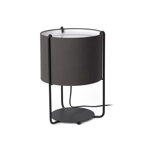 Tischleuchte DRUM E27 15W Stahl mattschwarz, Textil Grau H:43cm Ø22cm dimmbar