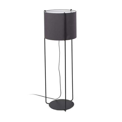 Stehleuchte DRUM E27 15W Stahl mattschwarz, Textil Grau H:120cm Ø32cm