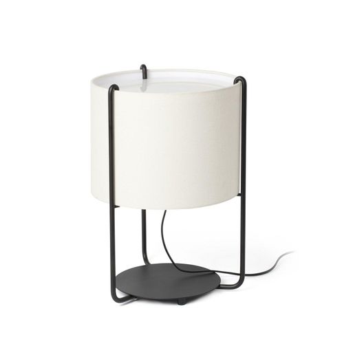 Tischleuchte DRUM E27 15W Stahl mattschwarz, Textil Beige H:43cm Ø22cm dimmbar
